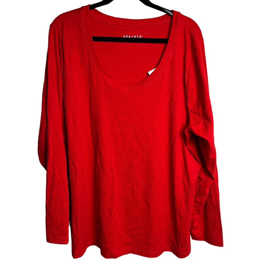 Ava & Viv Women's Plus Size Red Ribbed Long Sleeve T-Shirt - Size 3X - NWT